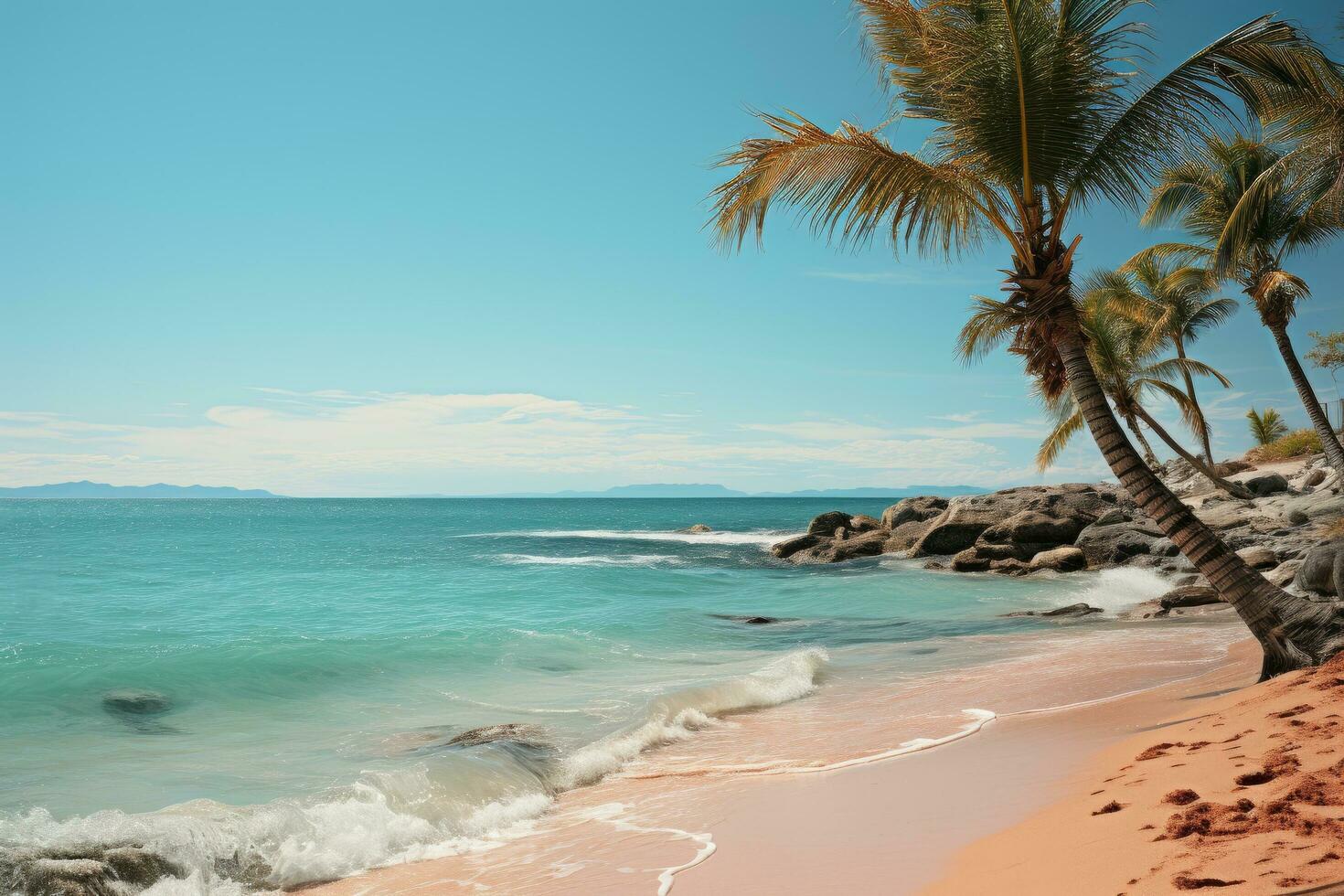 Tropical beach and palm trees Generative AI photo