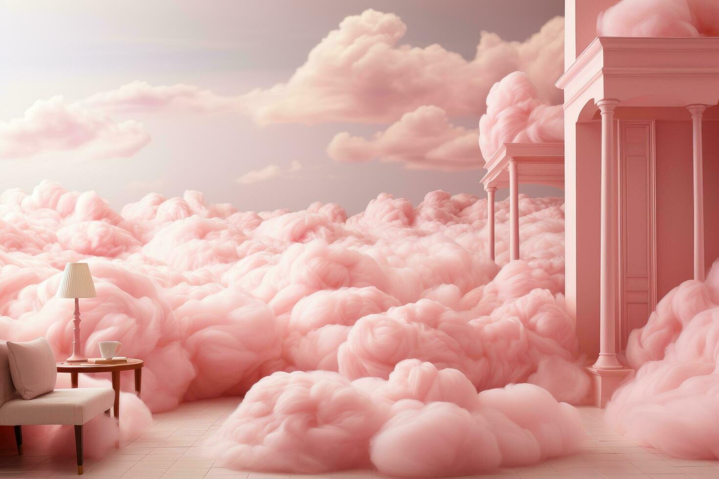 3D render pink smoke stage background Generative AI photo