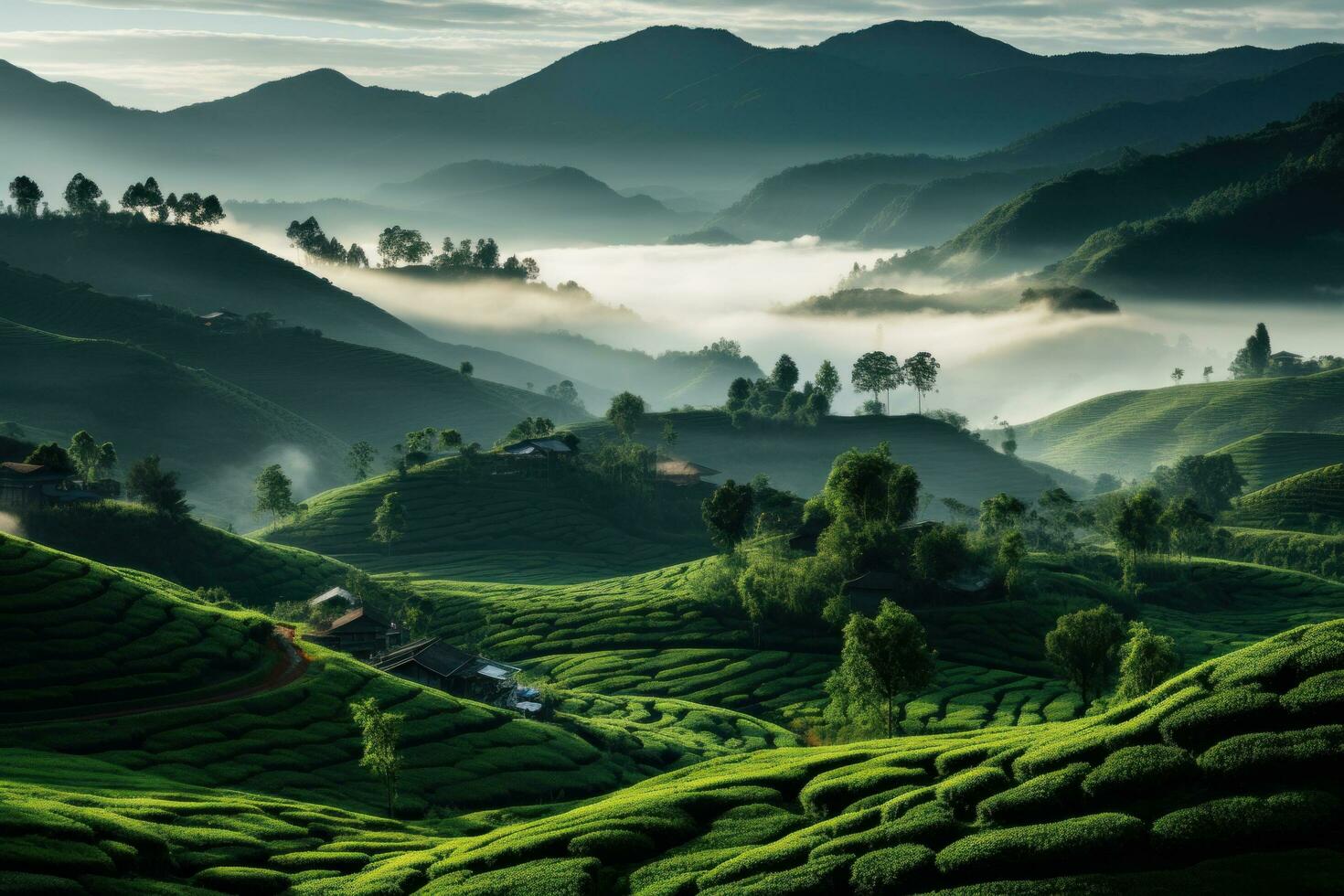 Cloudy landscape with mountains Generative AI photo