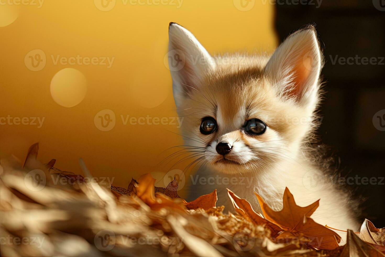 Close-up of a cute dog with weird ear on a yellow background. AI generative photo