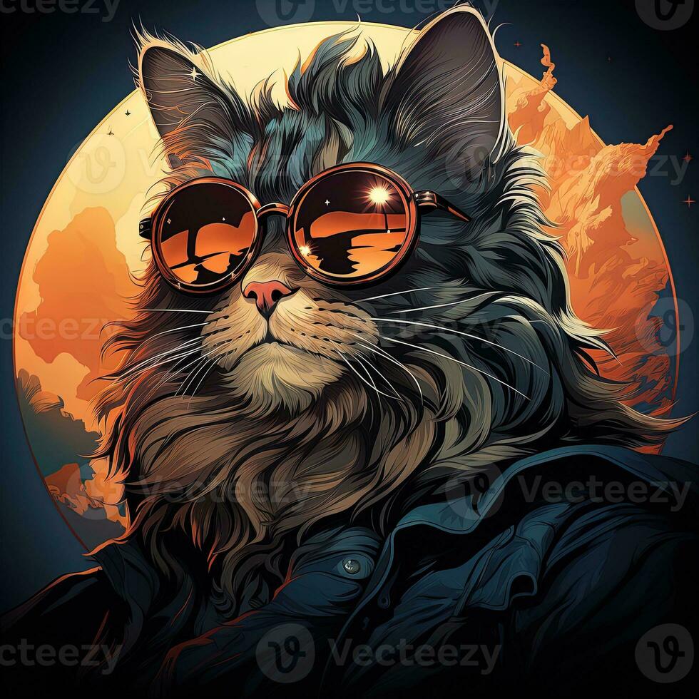 Fashion cat wearing leather jacket and aviator goggles. anthropomorphic animal. AI generative photo