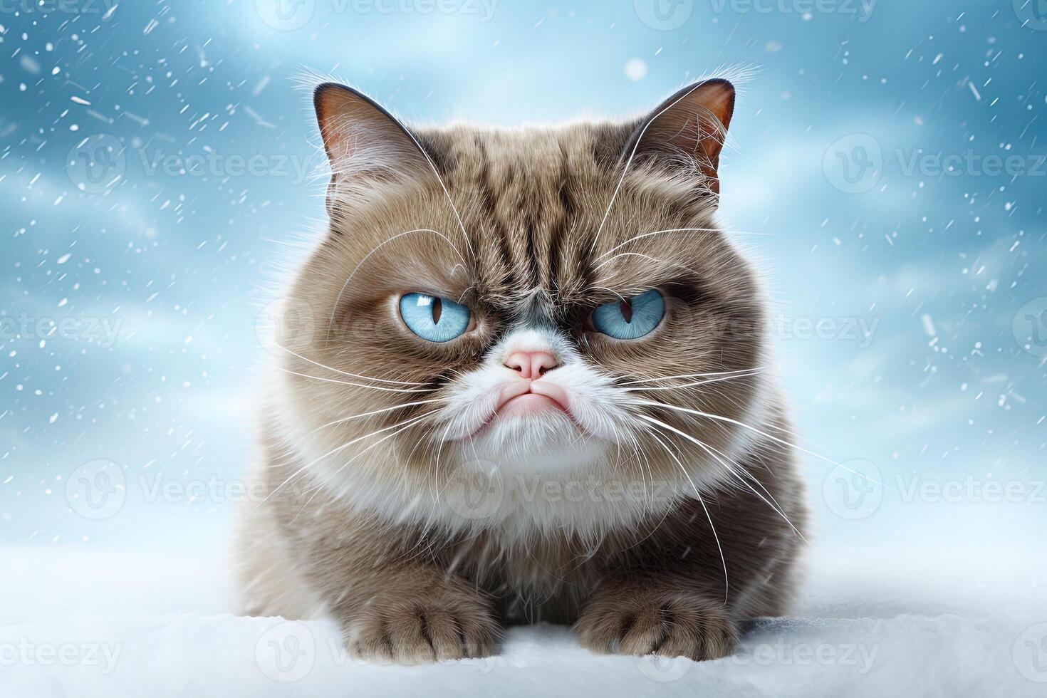 Angry siamese cat with open mouth and blue eyes. Funny cat with big eyes. AI generative. photo