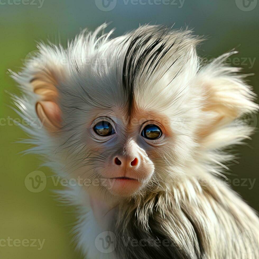 Portrait of a cute red-shanked douc langur on orange background. AI generative photo