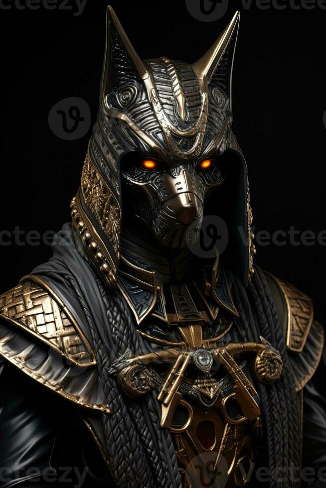 Portrait of a medieval knight in armor on a black background. AI generative photo