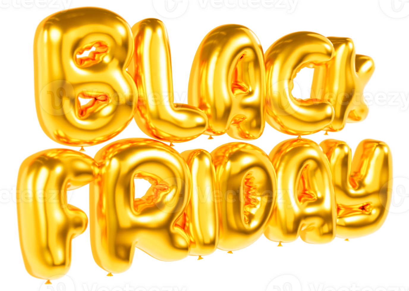 Black Friday. Gold letters in balloon style. Front view from right to left. 3D letters png