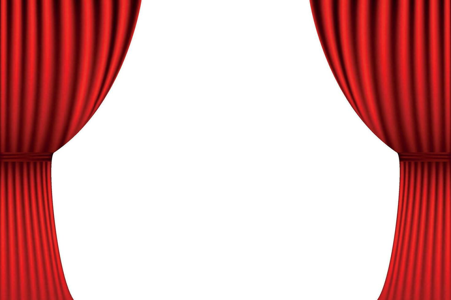 Red curtains. Realistic luxury open curtain decoration. Fabric interior for circus, theater, scene and club. Vector illustration isolated on white background