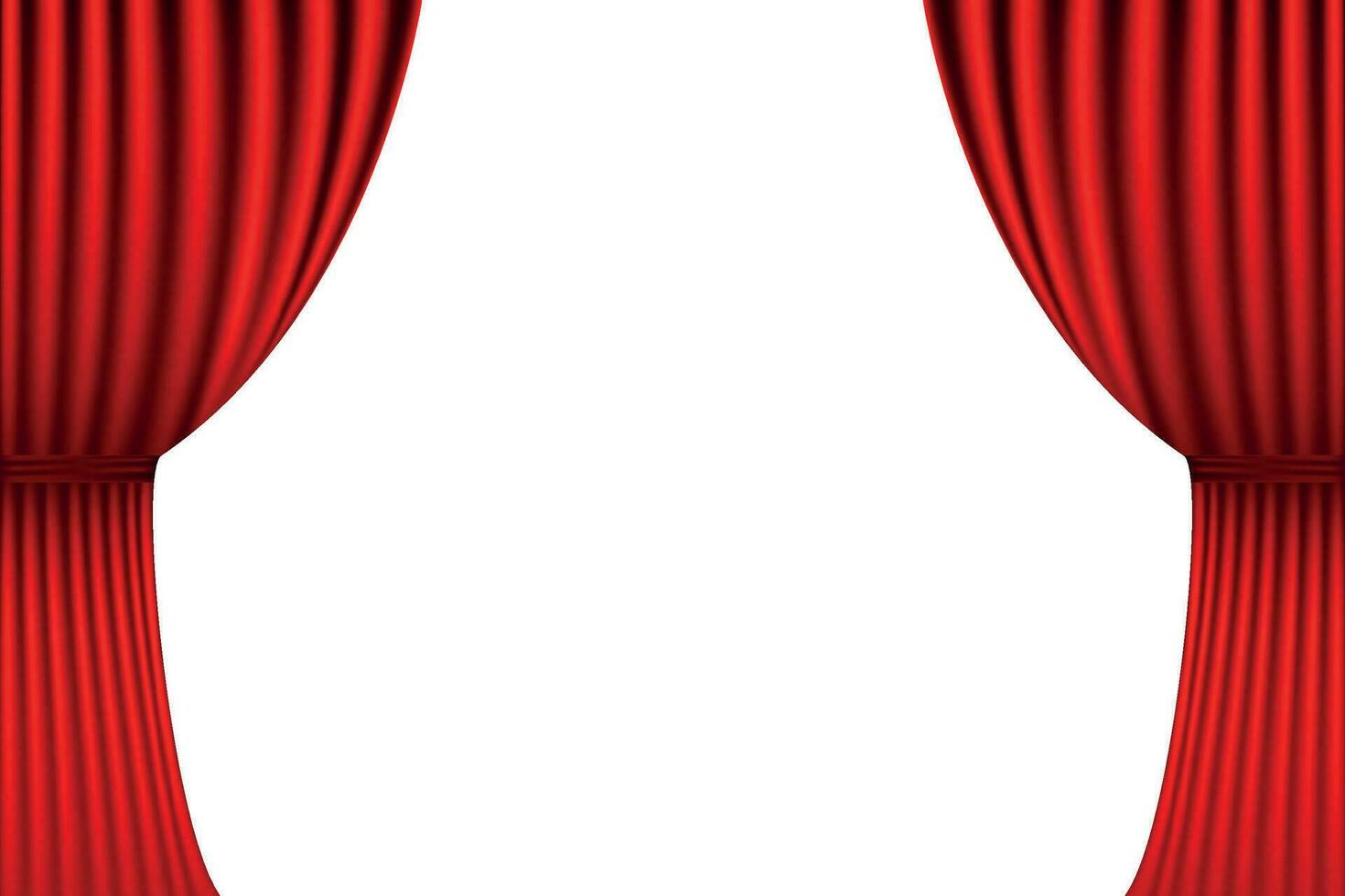 Red curtains. Realistic luxury open curtain decoration. Fabric interior for circus, theater, scene and club. Vector illustration isolated on white background