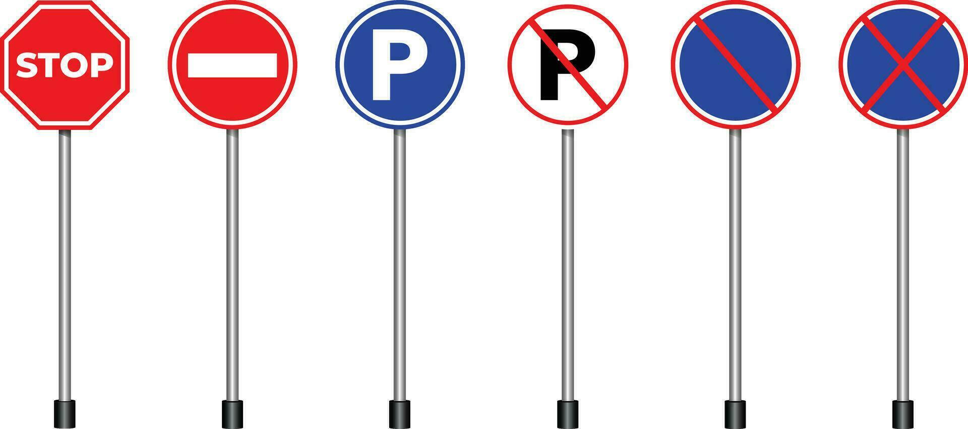 No Entry, No Standing and Parking, Stop Road Sign Set vector