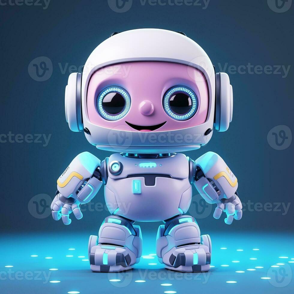 Cute robot assistance isolated on colorful blur background. AI generated photo