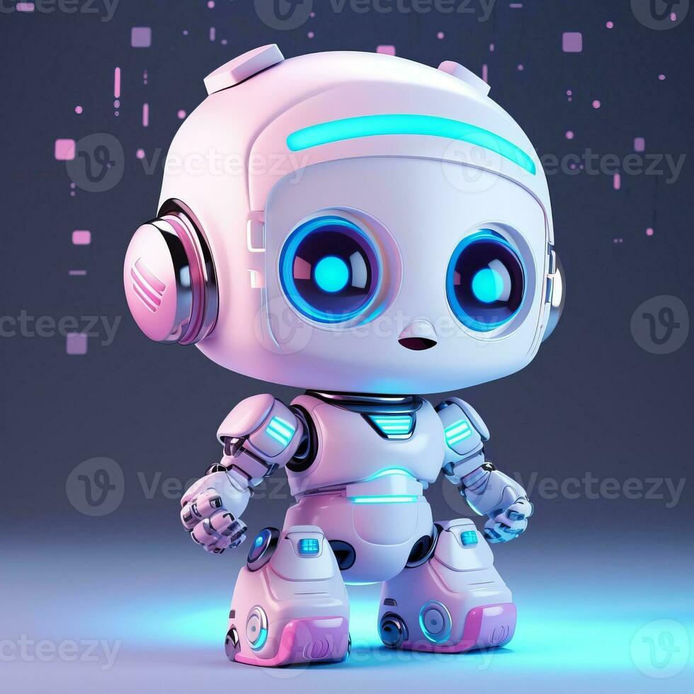 Cute robot assistance isolated on colorful blur background. AI generated photo