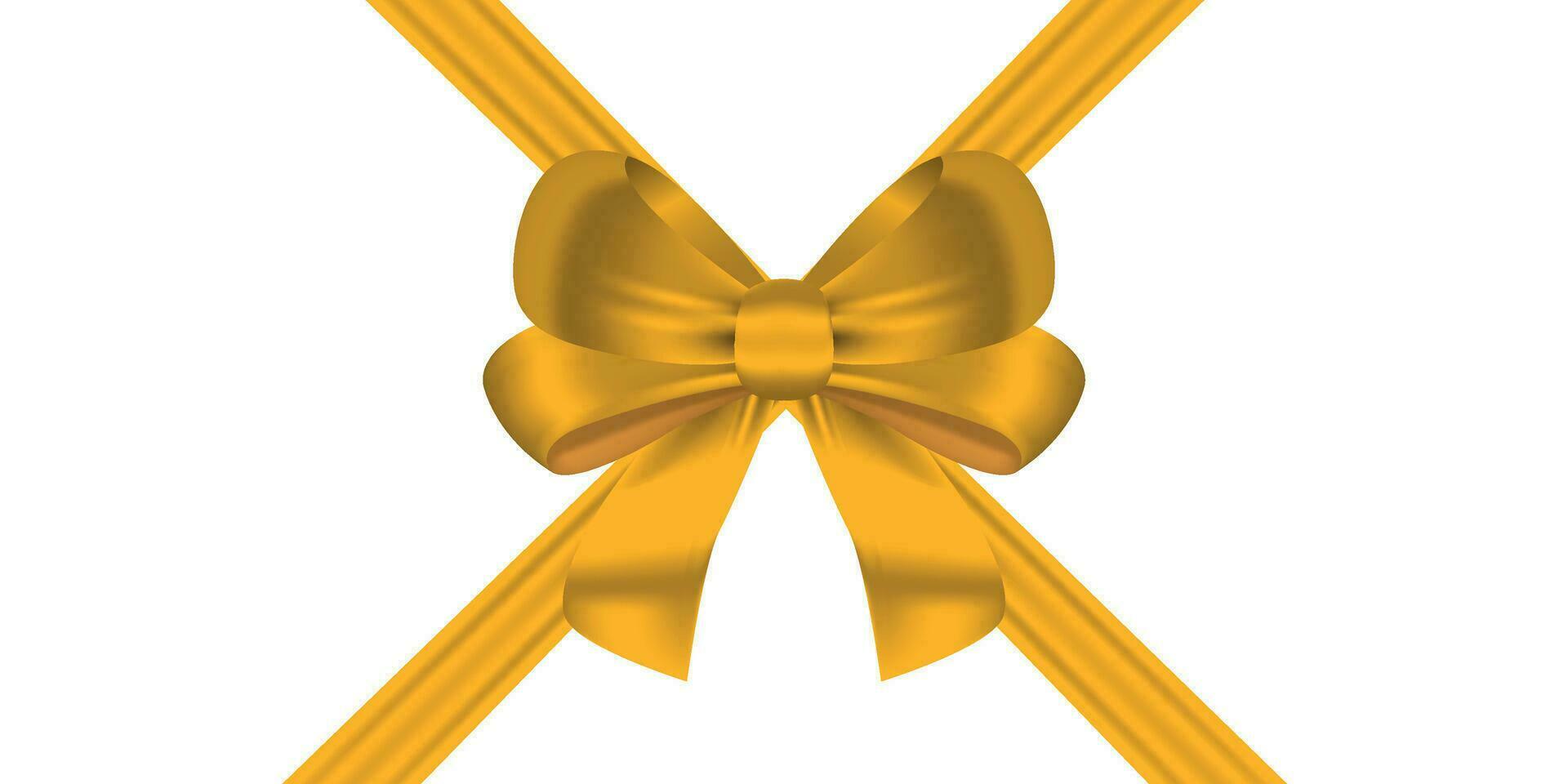 Gold bow and ribbon realistic color with shadow. Diagonal cross ribbon for decorate gift boxes, wedding invitation or greeting card. Bow and ribbon vector Illustration