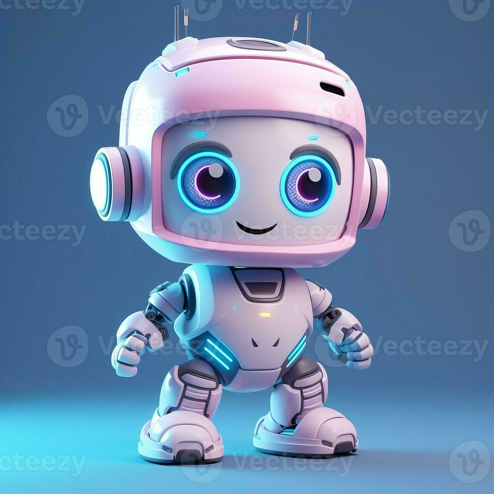 Cute robot assistance isolated on colorful blur background. AI generated photo