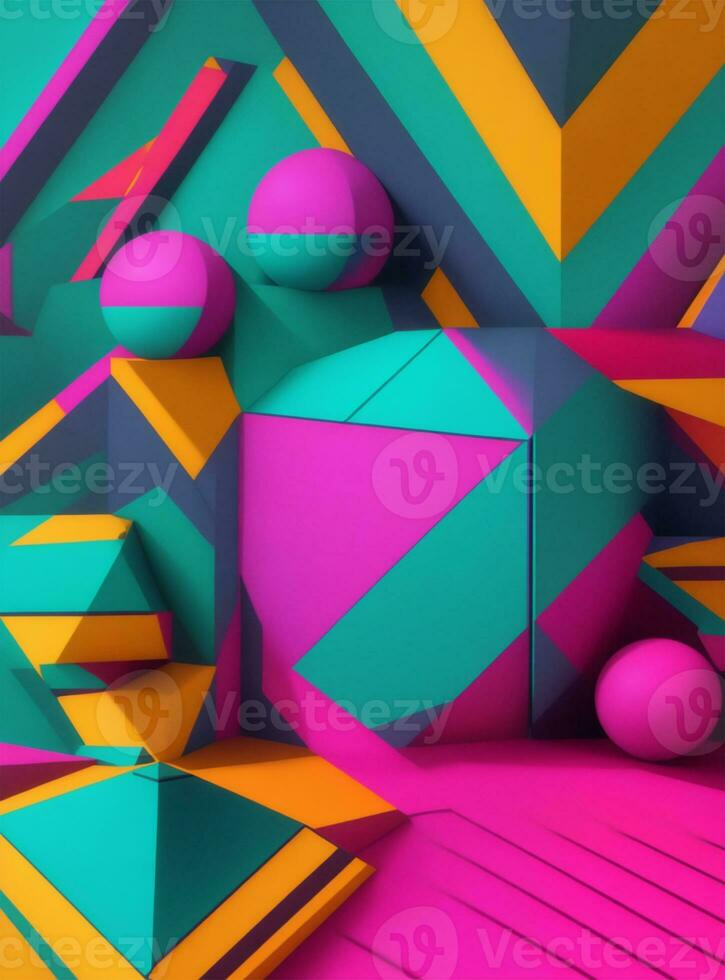 3d render, abstract background, geometric shapes, minimal design, trendy colors photo