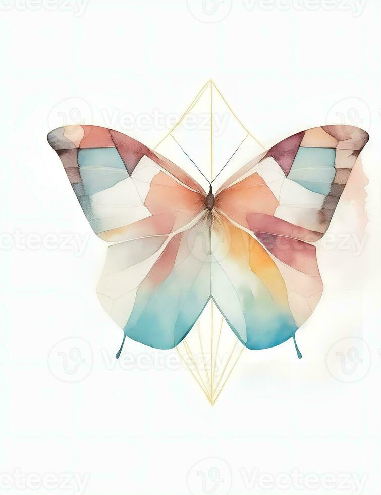 butterfly with watercolor background, geometric illustration photo