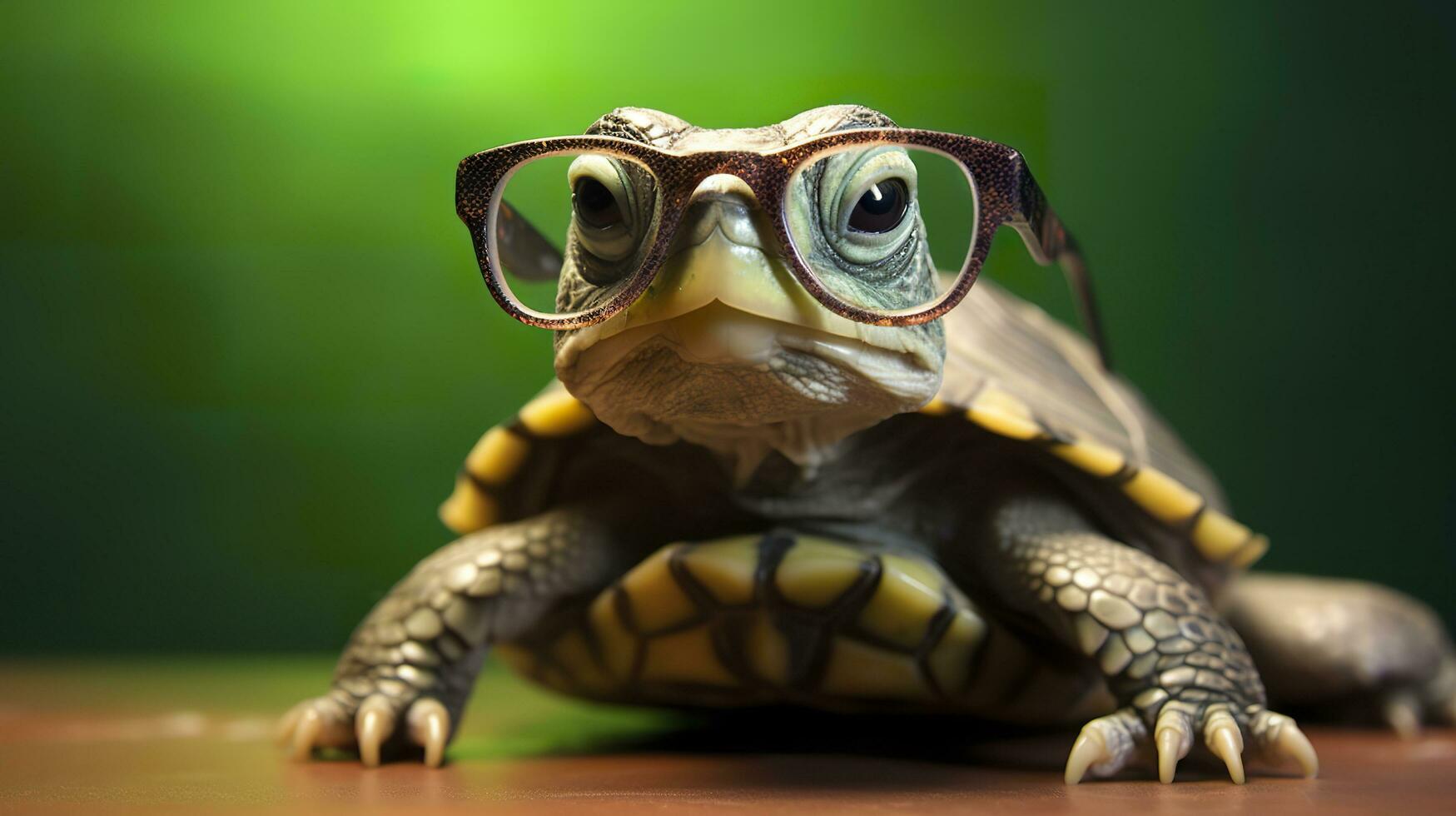 un linda pequeño verde Tortuga con anteojos, generar ai foto