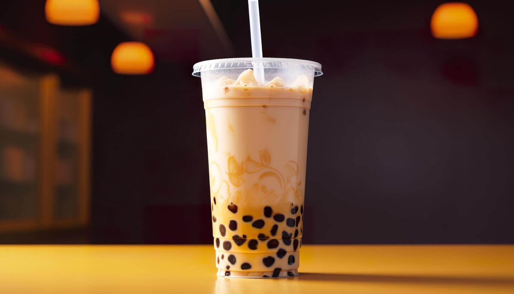 A bubble tea in a plastic cup. Generative AI photo