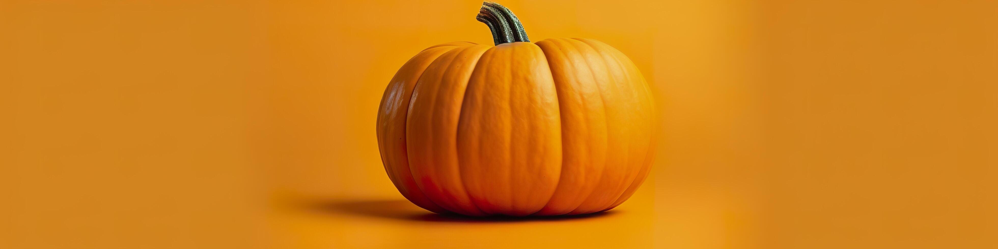 A pumpkin against a yellow background. Generative AI photo