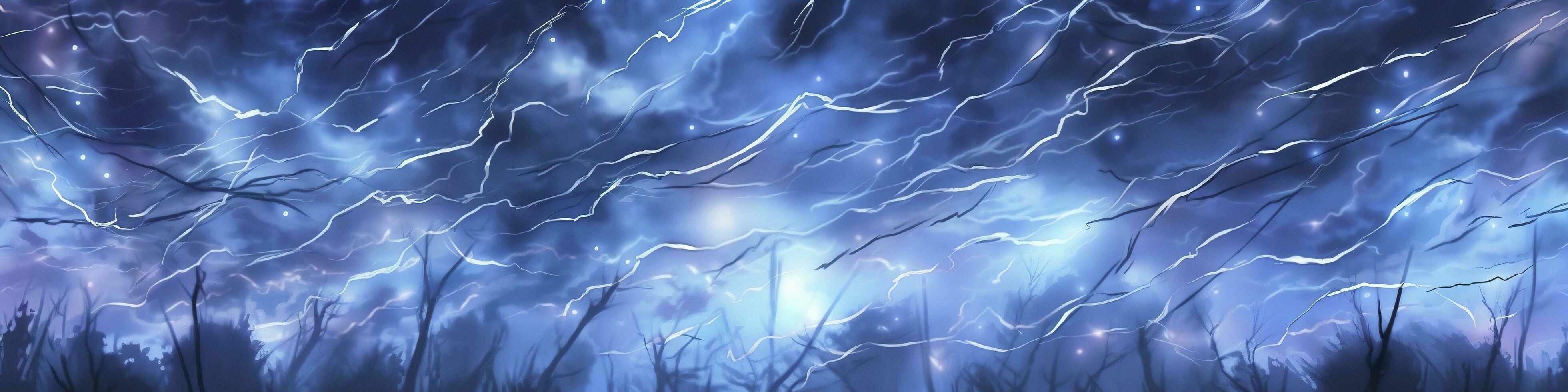 Anime horizontal blue lightning background. Anime cartoon light colors. Generative AI photo