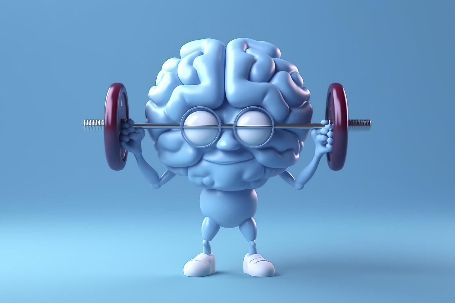 Human brain lifting weights. 3D brain lifting a heavy dumbbell. Mind training, memory health, Alzheimer's prevention, brain training, education, study and menthal health concept. AI generated photo