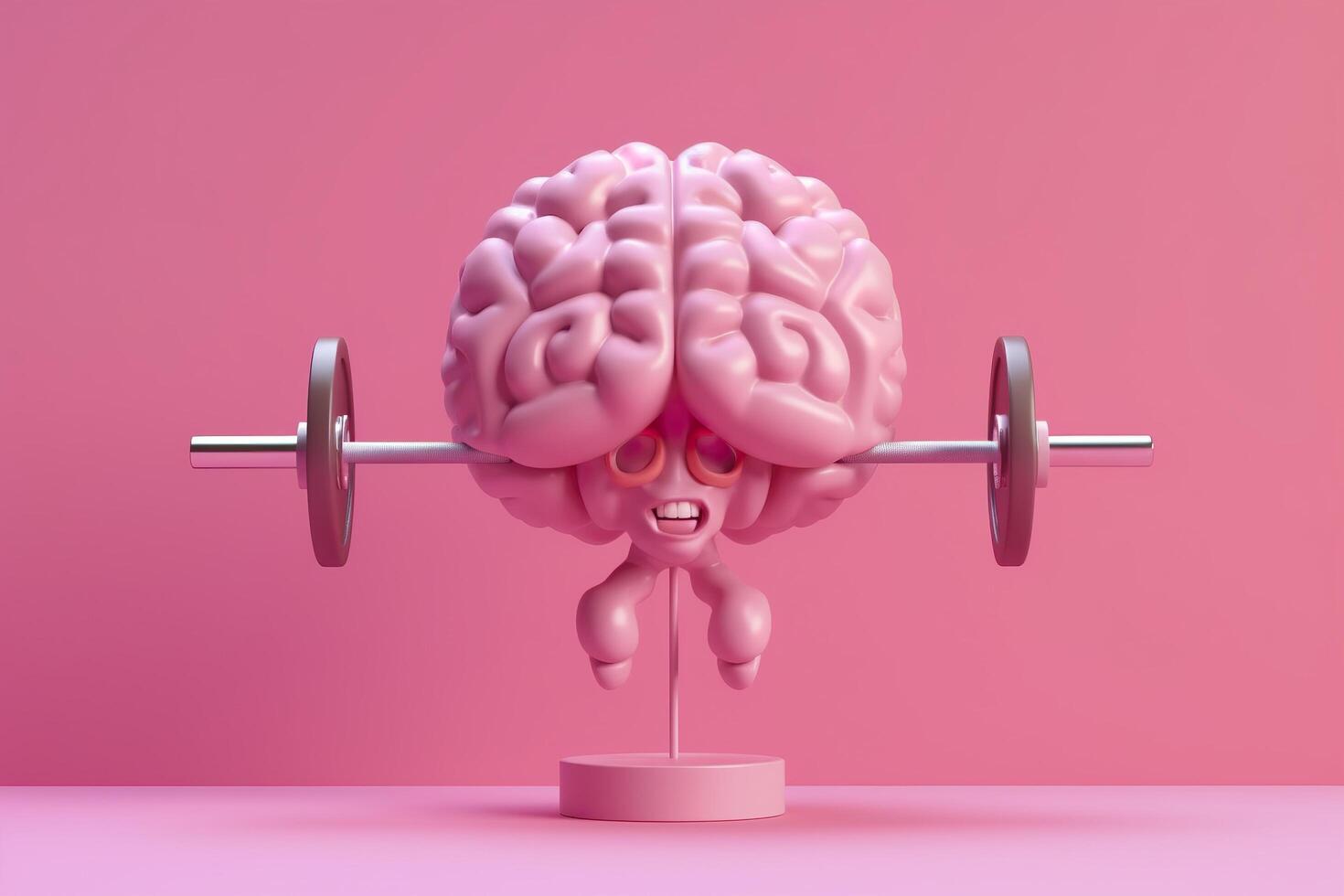 Human brain lifting weights. 3D brain lifting a heavy dumbbell. Mind training, memory health, Alzheimer's prevention, brain training, education, study and menthal health concept. AI generated photo