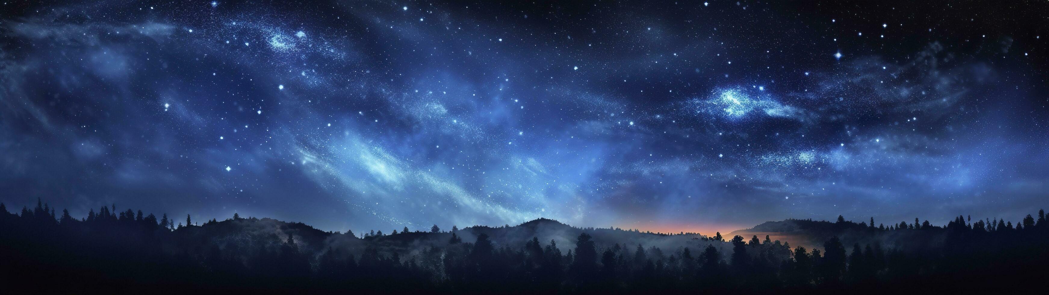 Panorama dark blue night sky, milky way and stars on dark background, Universe filled with stars, nebula and galaxy,  AI Generative photo