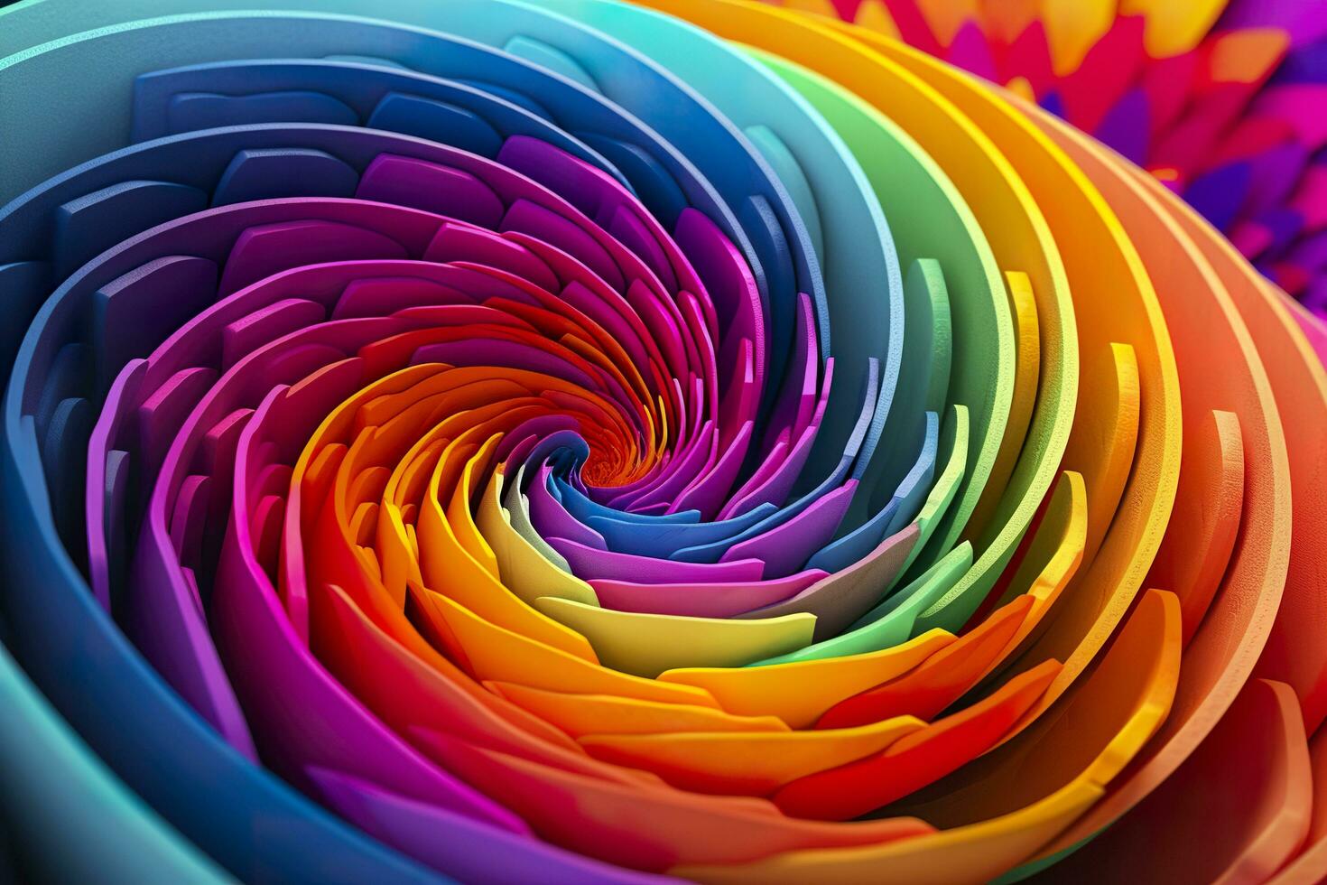 Geometric Spiral Pattern in Vibrant and Energetic Colors. A Professional Color Grading Experiment. AI Generative photo