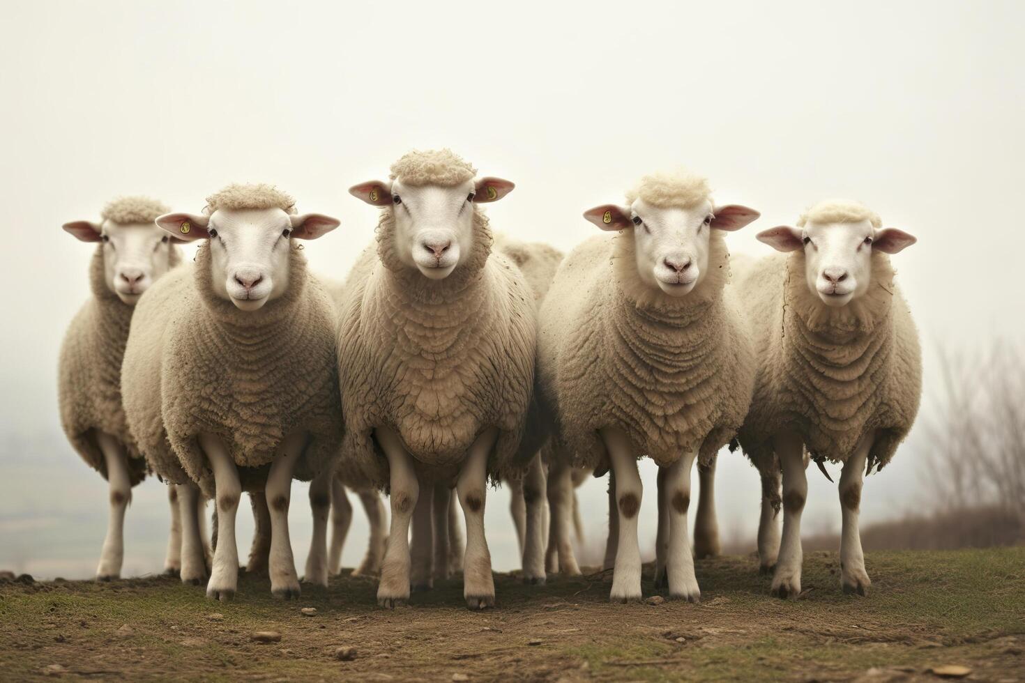 A group of sheep standing outdoors. Generative AI photo