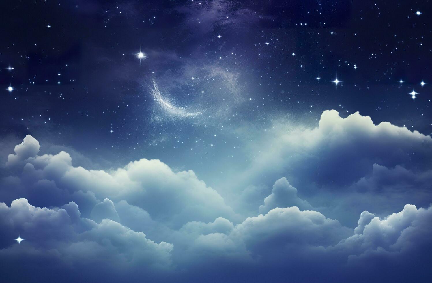 Space of night sky with clouds and stars. Generative AI photo