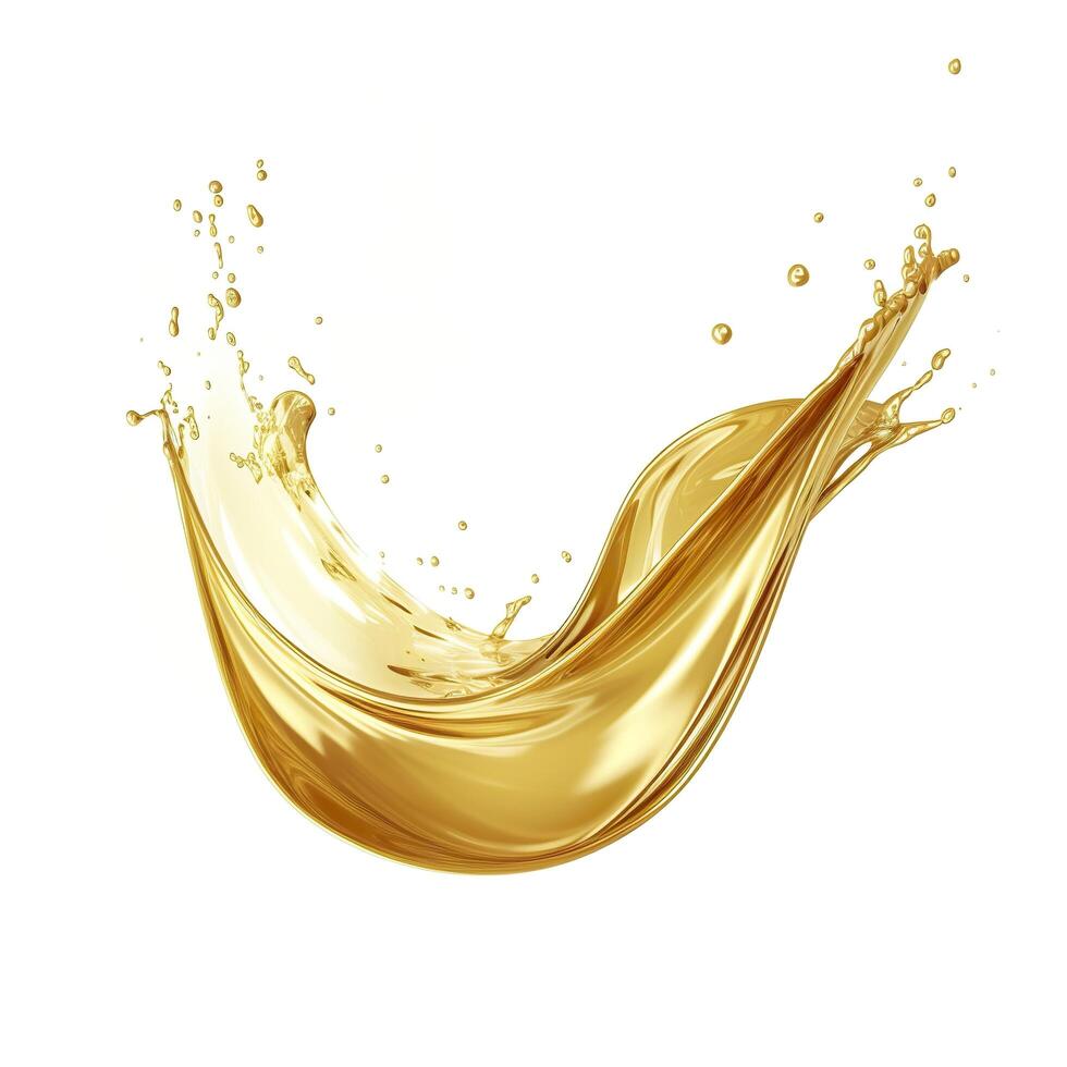 Golden Oil or Cosmetic essence splash isolated on white background, 3d illustration. AI Generated photo