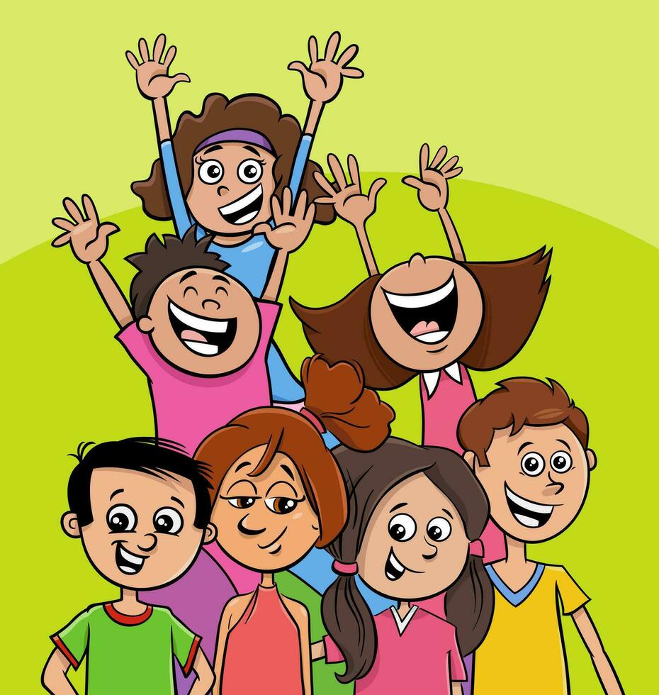 happy cartoon children or teenagers characters group vector