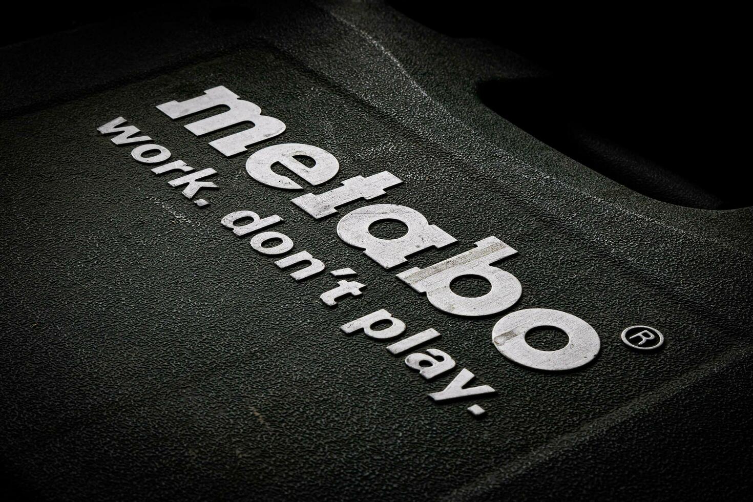 Metabo industrial brand logo. Construction and building industry. Work tool. Product photo and