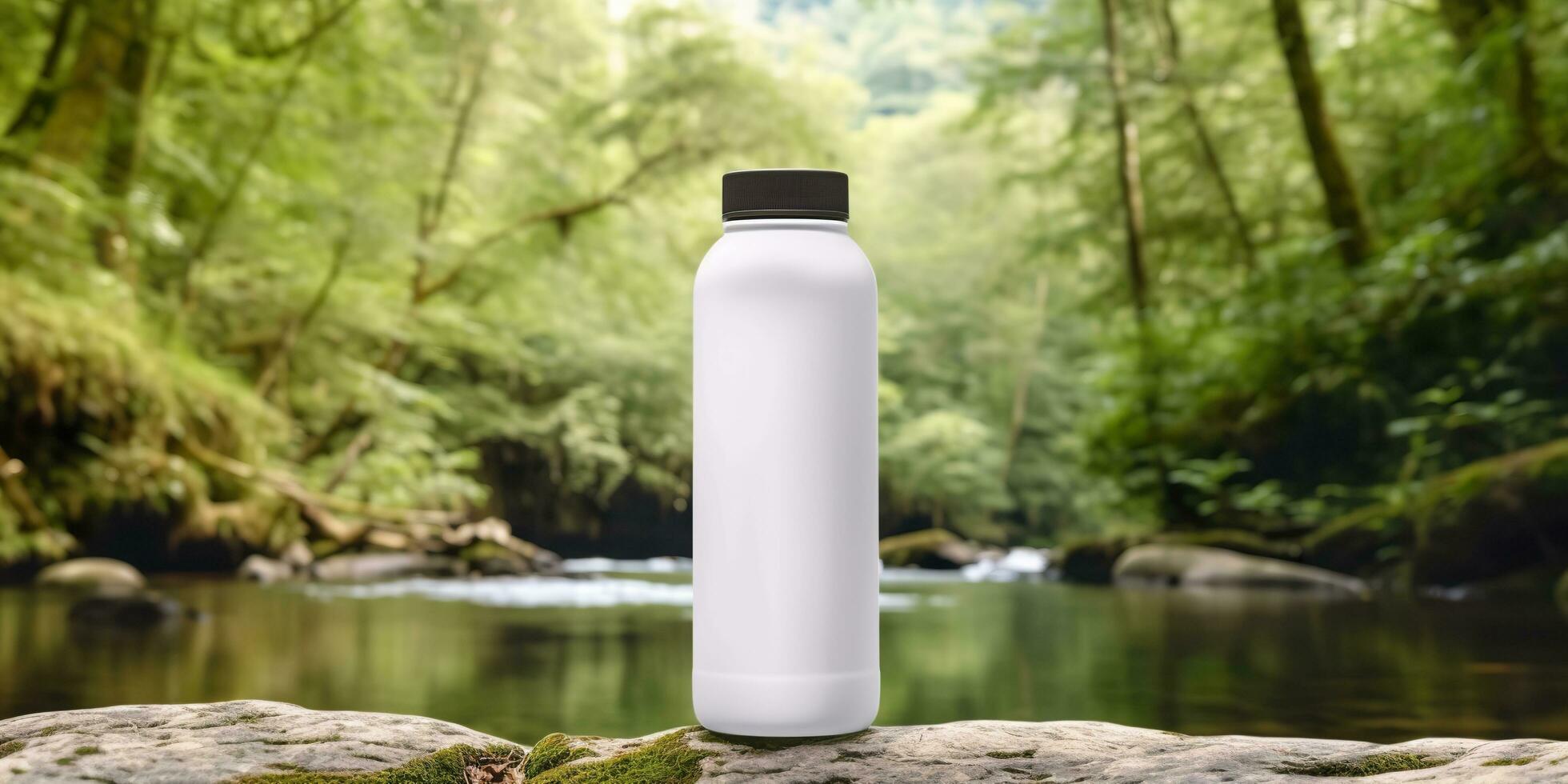 White Blank bottle Mockup with natural theme background. AI Generative photo