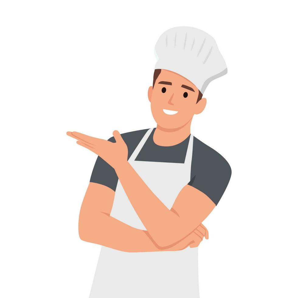 Excited man chef cook wearing uniform. vector