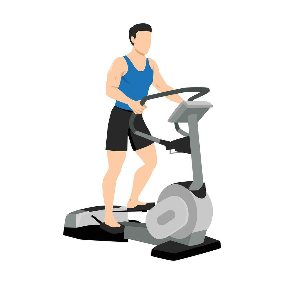 Man doing walk wave machine. Cross trainer machine exercise. vector