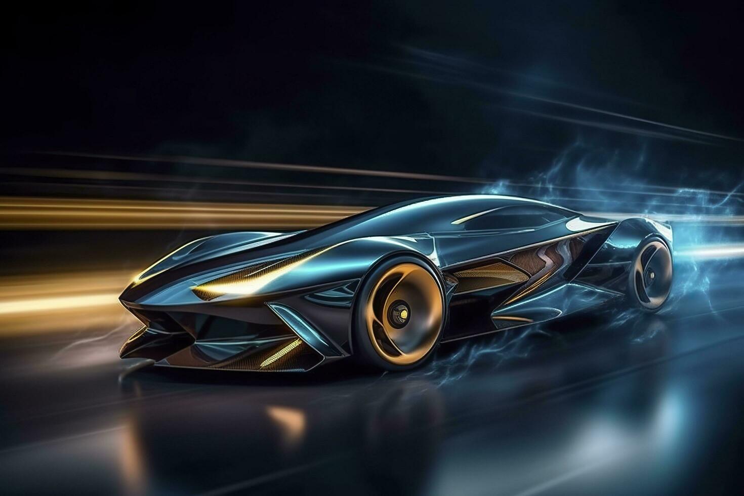 Fast Shutter Speed Creates Dynamic and Action Packed Image of Futuristic Car. AI Generative photo