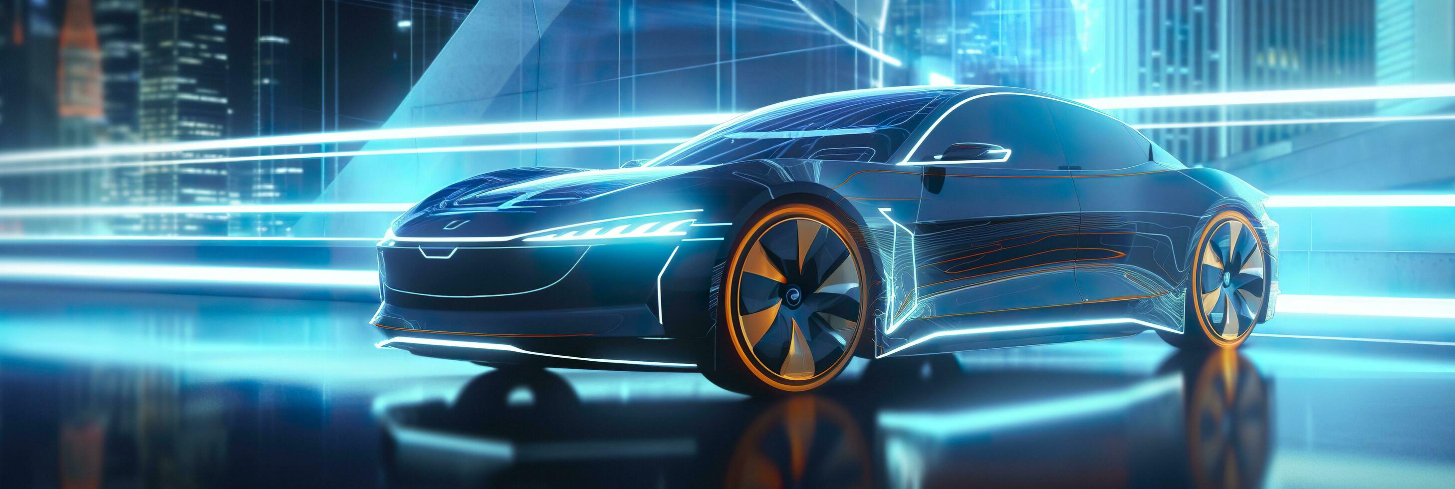 light line structure with a futuristic car, Generative Ai photo