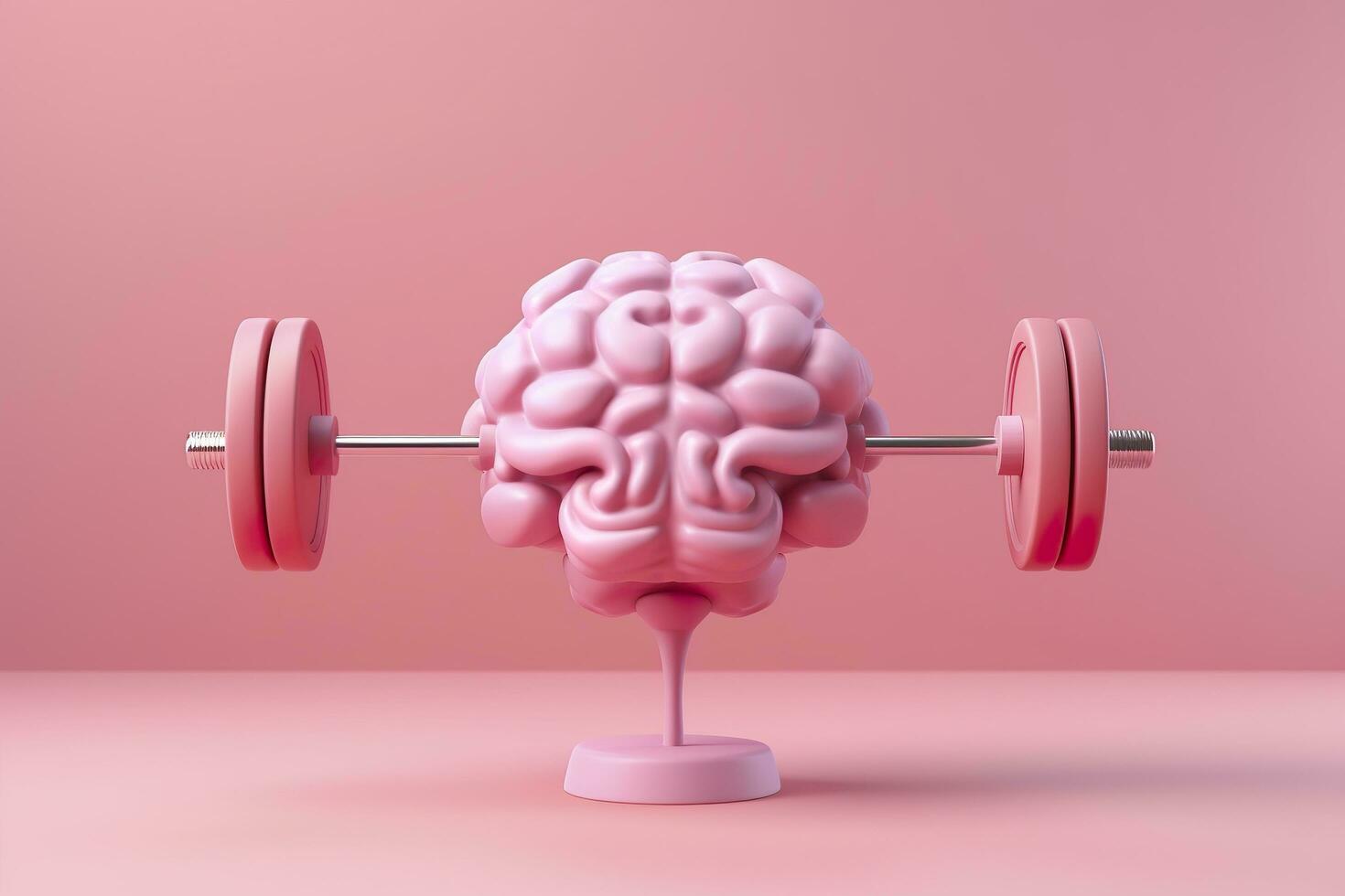 Human brain lifting weights. 3D brain lifting a heavy dumbbell. Mind training, memory health, Alzheimer's prevention, brain training, education, study and menthal health concept. AI generated photo