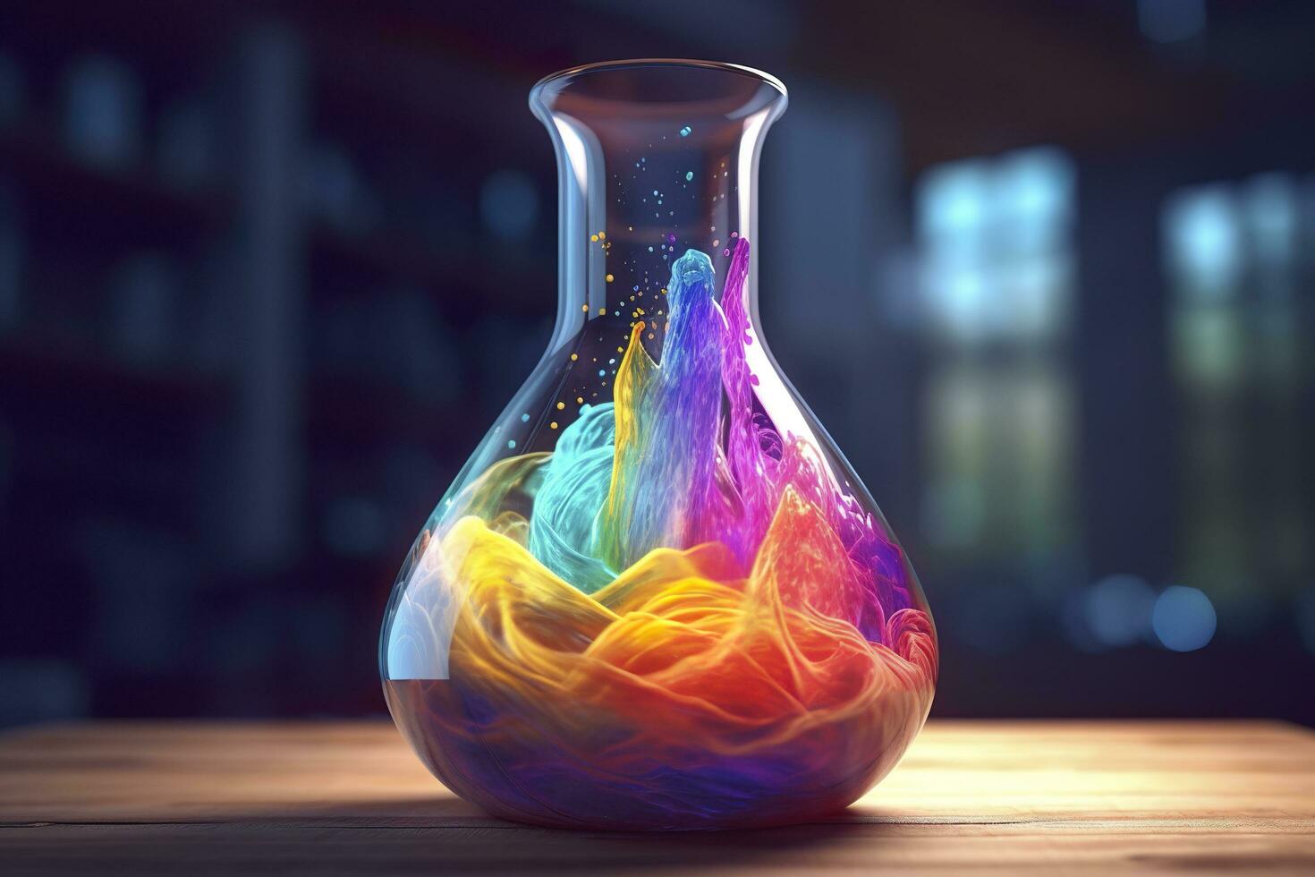 Close Up of a Science Beaker Filled with Multi Colored Liquids. AI Generative photo