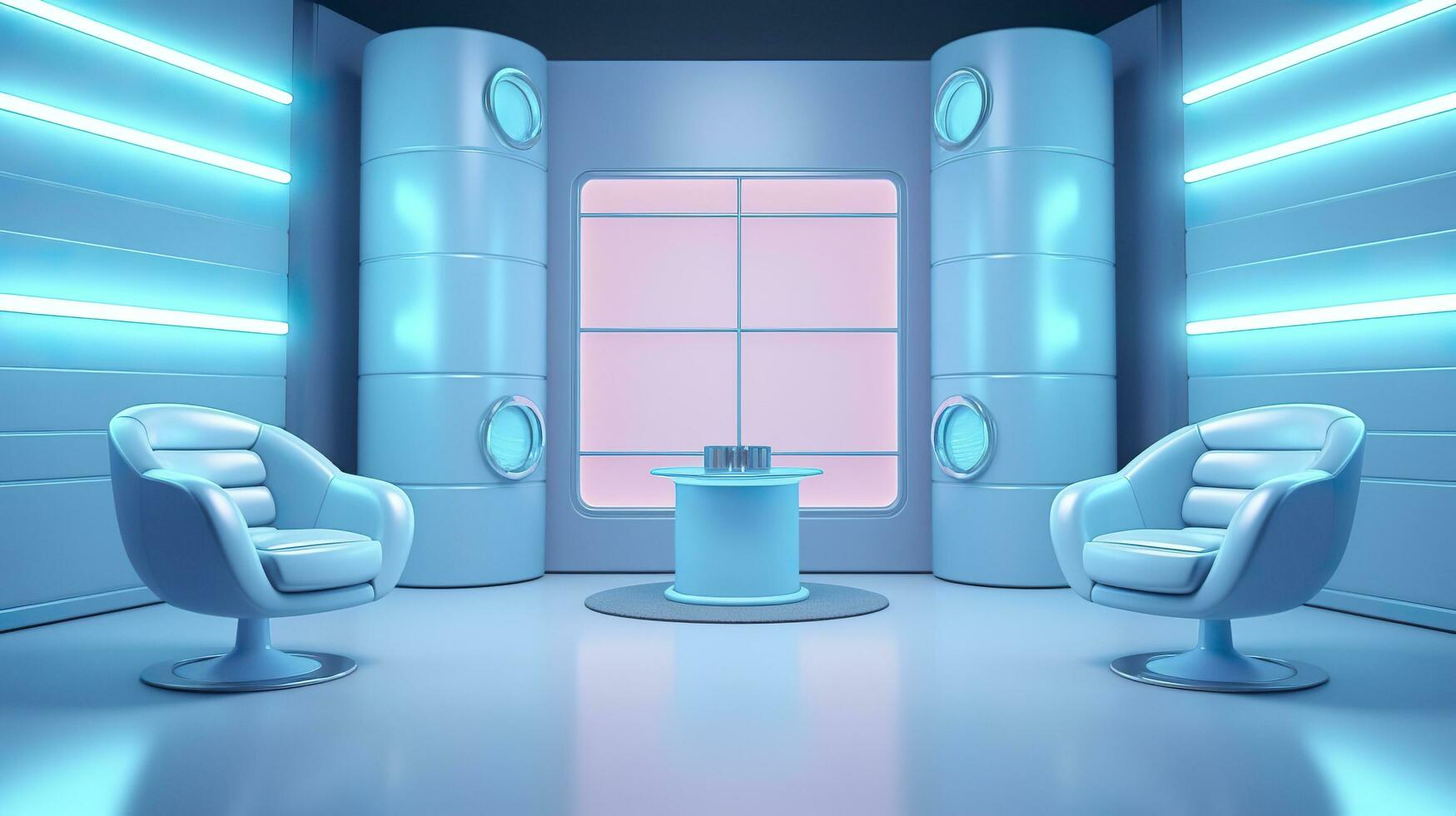 The Future of Game Shows. A Simple, Modern Setting with Two Chairs and a Whole Lot of Fun. AI Generative photo