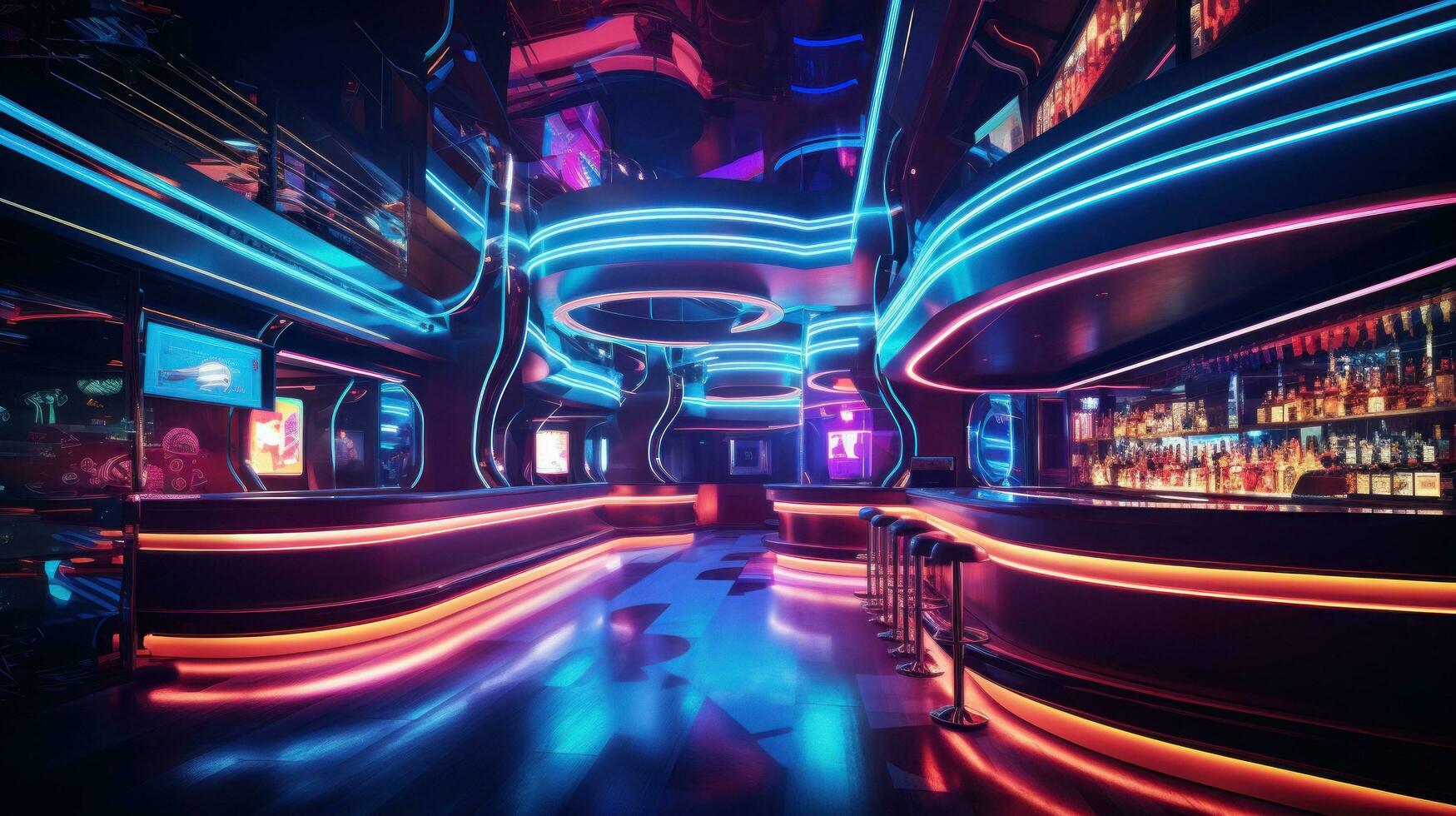 A neon night club pulses with energy and light photo