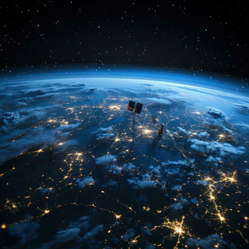 astronomy satellites observe earth at night from space photo