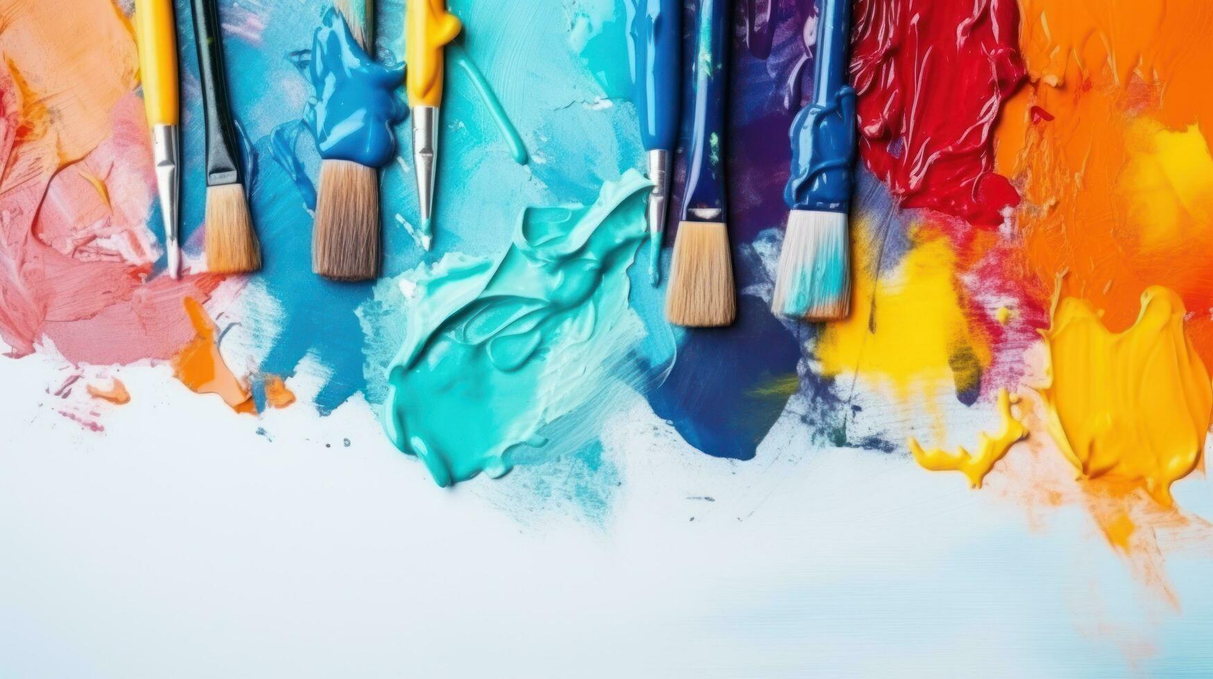 colorful paints and brushes photo