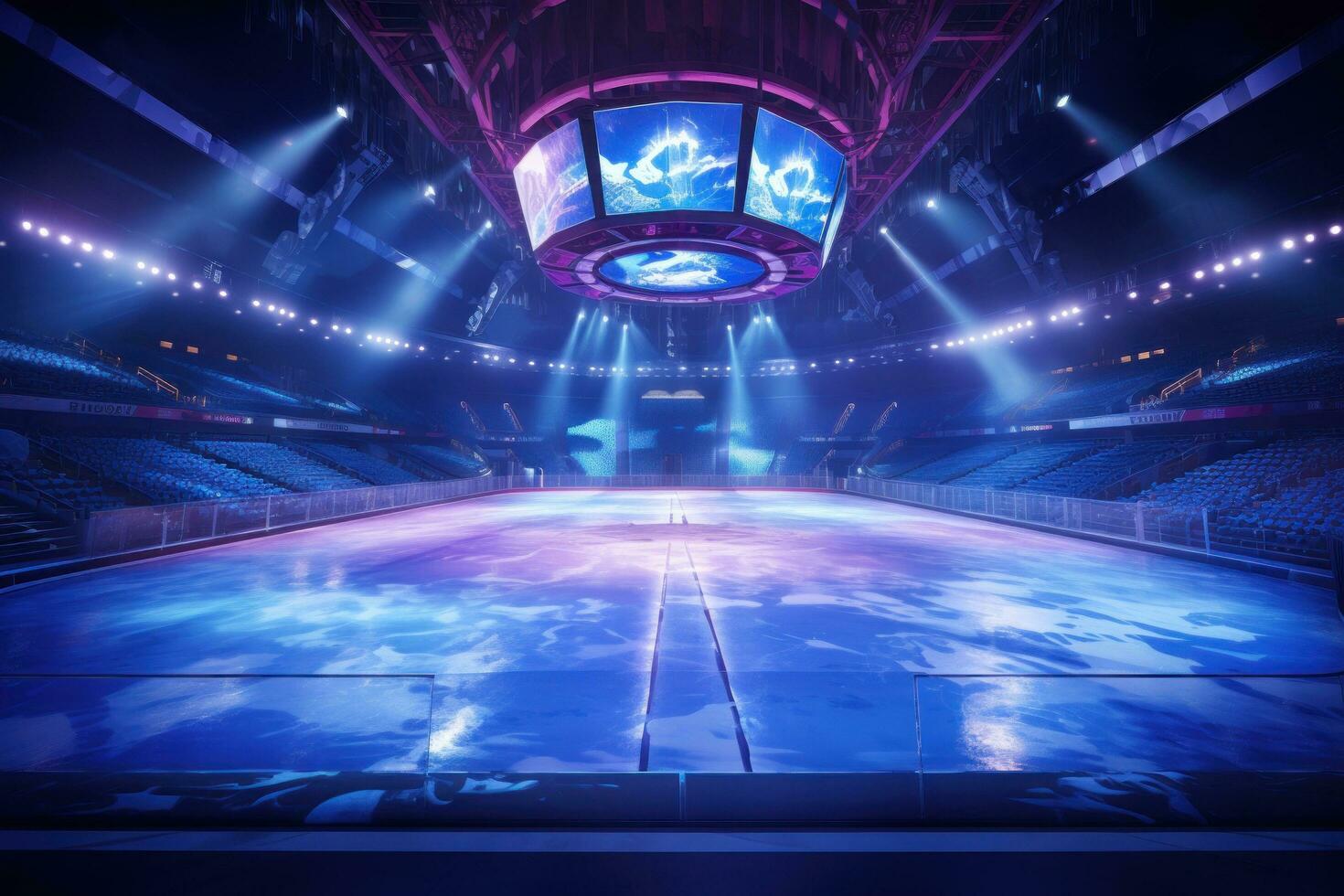 hockey arena dentro a noche con luces post-producción foto