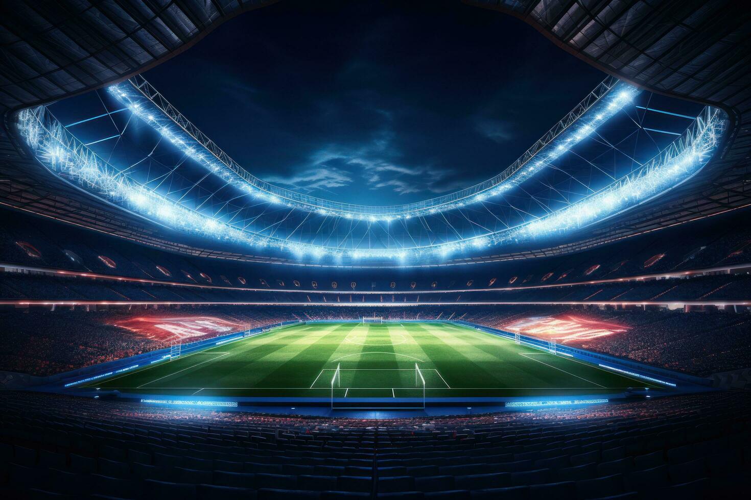 Football stadium inside at night with lights Post-Production photo