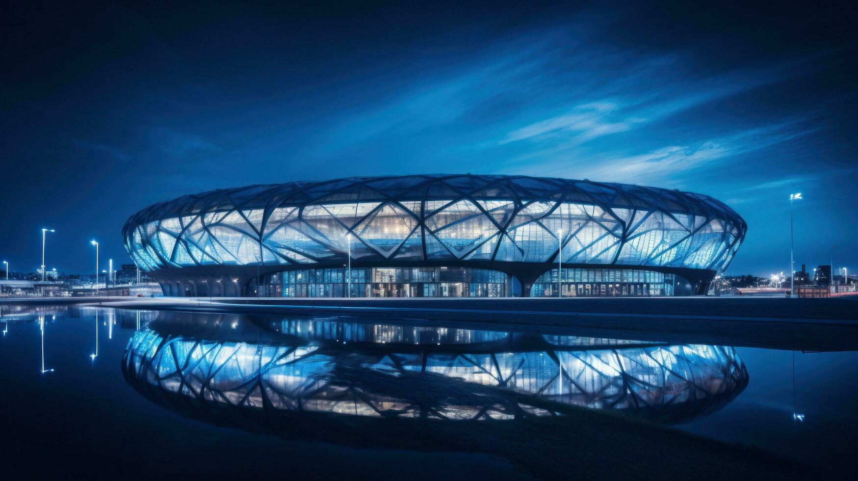 Football stadium inside at night with lights Post-Production photo