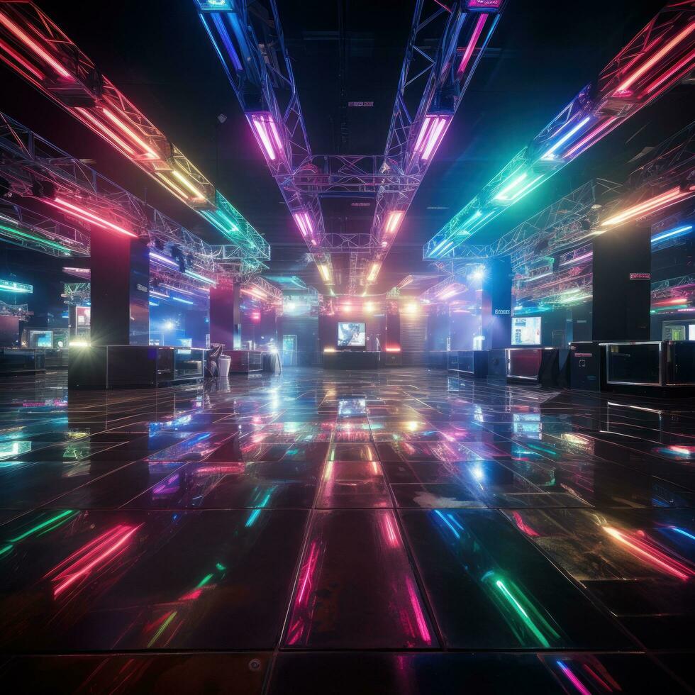 A neon night club pulses with energy and light photo