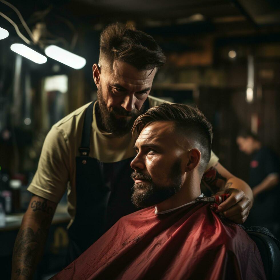 A man getting a buzz cut with electric clippers photo