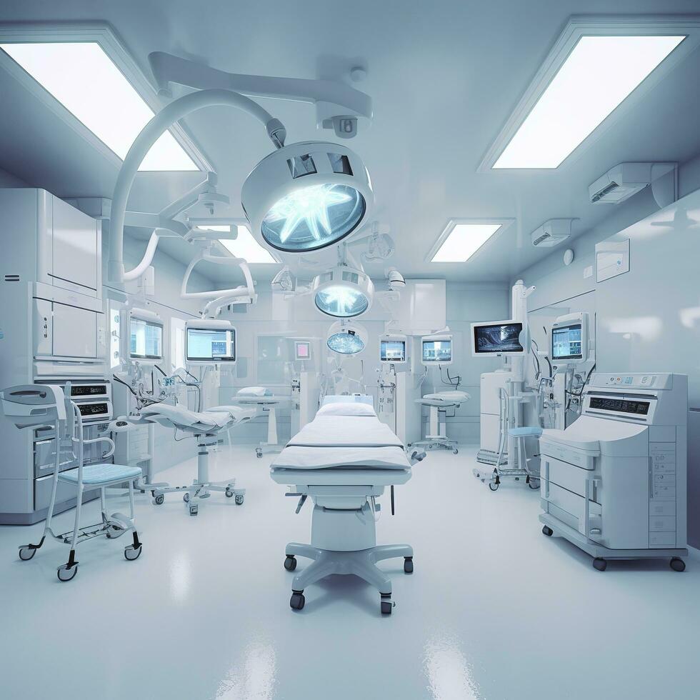 equipment and medical devices in modern operating room. AI Generative photo