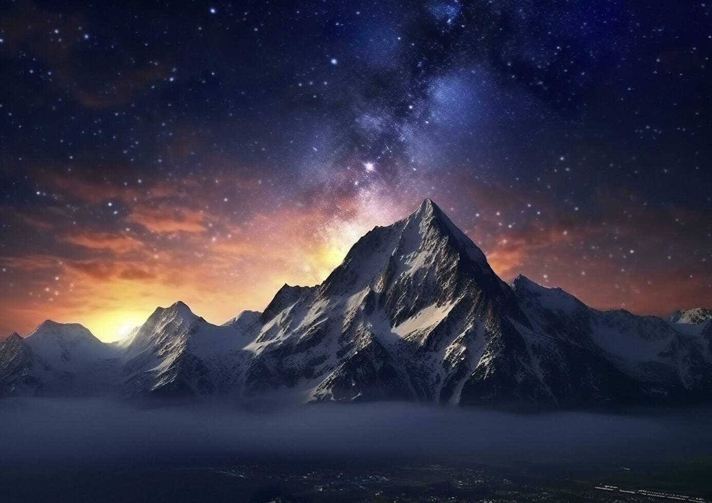 The milky rising in the night sky over the mountains, landscapes, AI Generative photo