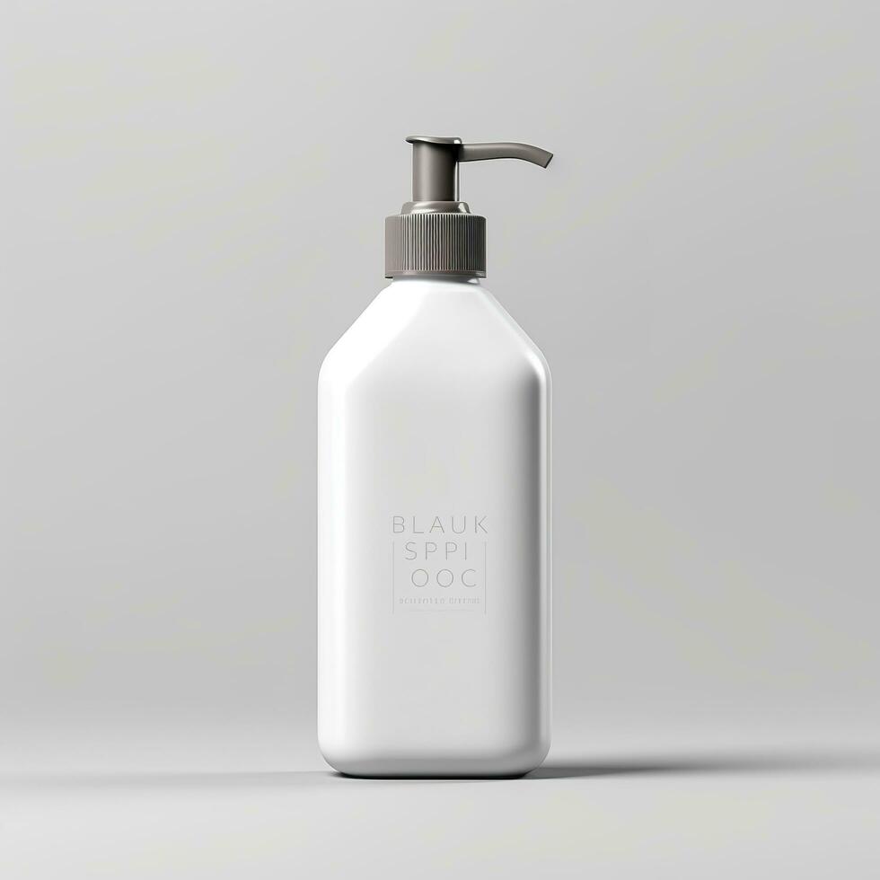 Cosmetic rounded all white soap bottle mockup on white table. AI Generative photo